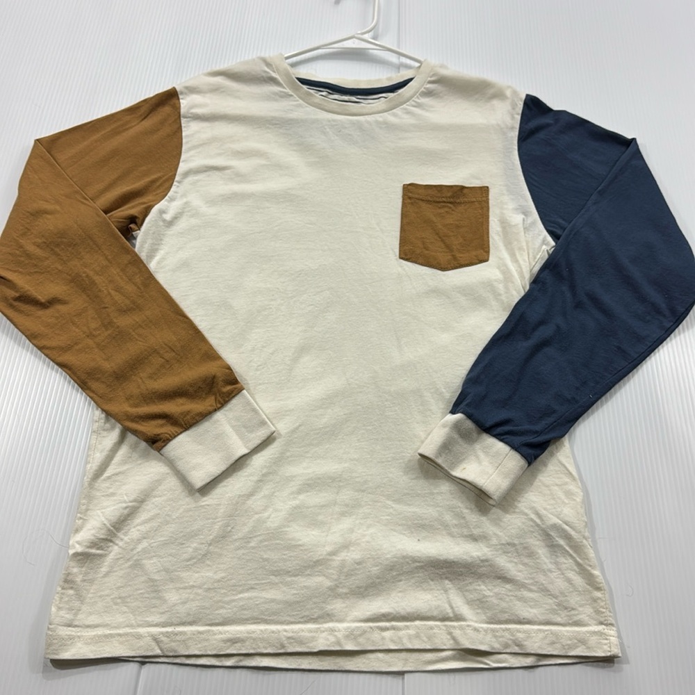 J27. Denim & Flower Cream Tee with Brown Pocket (S)